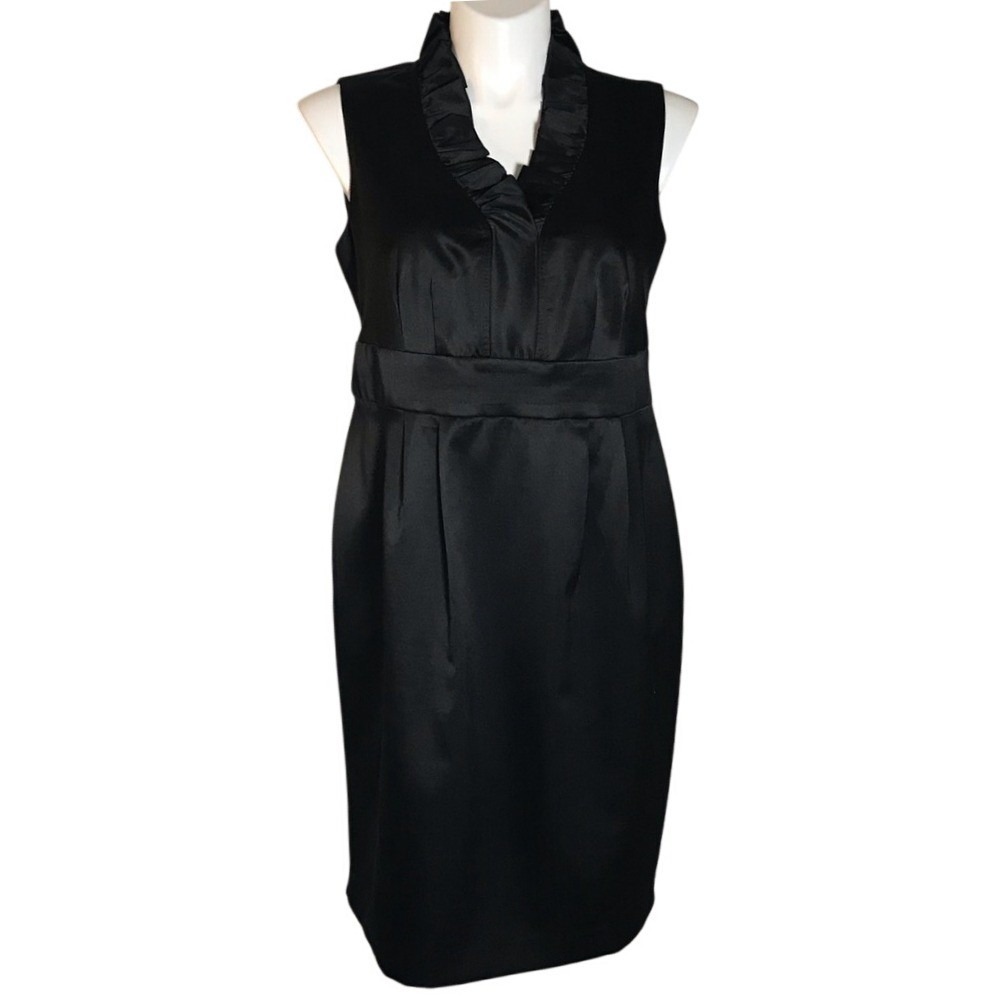 LONDON TIMES BLACK SATIN SLEEVELESS DRESS
